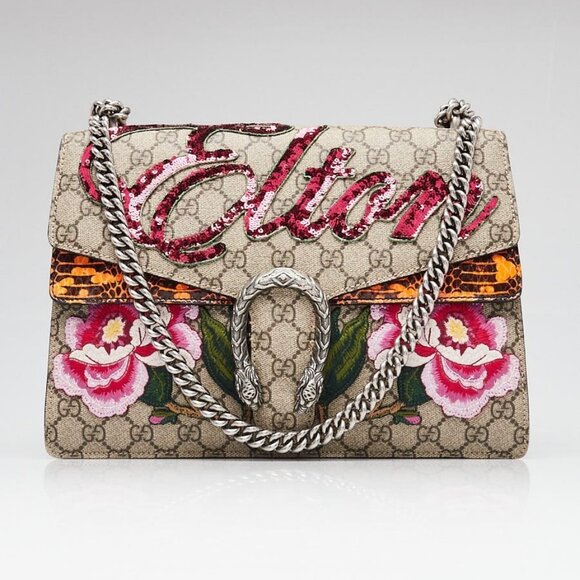 Gucci Beige GG Supreme Canvas Embroidered Elton Medium Dionysus Bag - Picture 1 of 11